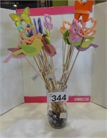 Glass Vase w/ Planter Stakes Decorations