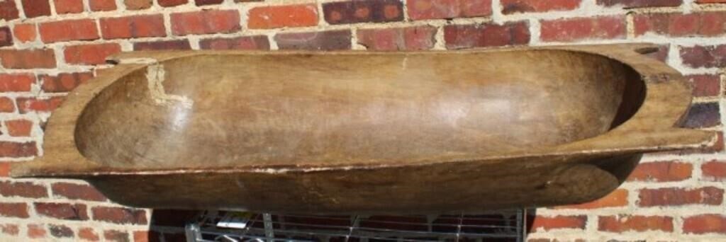 Primitive Hand-Hewn Wooden Dough Bowl 44" long