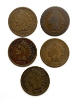 (5) Indian Head Cents : 1883, 1895, 1900, 1902