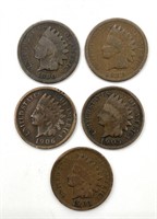 (5) Indian Head Cents : 1889, 1890, 1903, 1905,