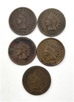 (5) Indian Head Cents : 1880, 1882, 1896, 1900,