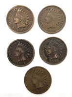 (5) Indian Head Cents : 1887, 1889, 1900, 1903,