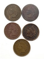 (5) Indian Head Cents : 1885, 1891, 1907, and