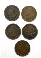 (5) Indian Head Cents : 1881, 1892, 1900, 1901,