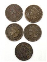 (5) Indian Head Cents :1890, 1891, 1903, 1905,