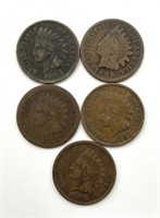 (5) Indian Head Cents : 1883, 1887, 1898, 1905,