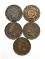 (5) Indian Head Cents : 1890, 1897, 1902, 1903,