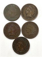 (5) Indian Head Cents : 1886, 1894, 1901, and
