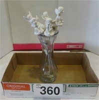 Glass Vase w/Cupid Planter Stakes