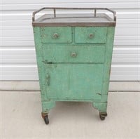 Vintage Green Medical Lab Cabinet / Rolling Cart