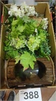 Log Planter w/ Artificial Greenery / Silk Flowers