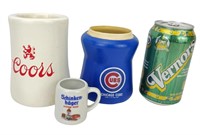 VINTAGE COORS & CUBS BEER COOZIES & SCHIKEN HAGER