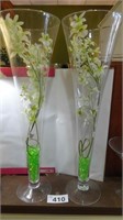 (2) Large Glass Vases w/Decor