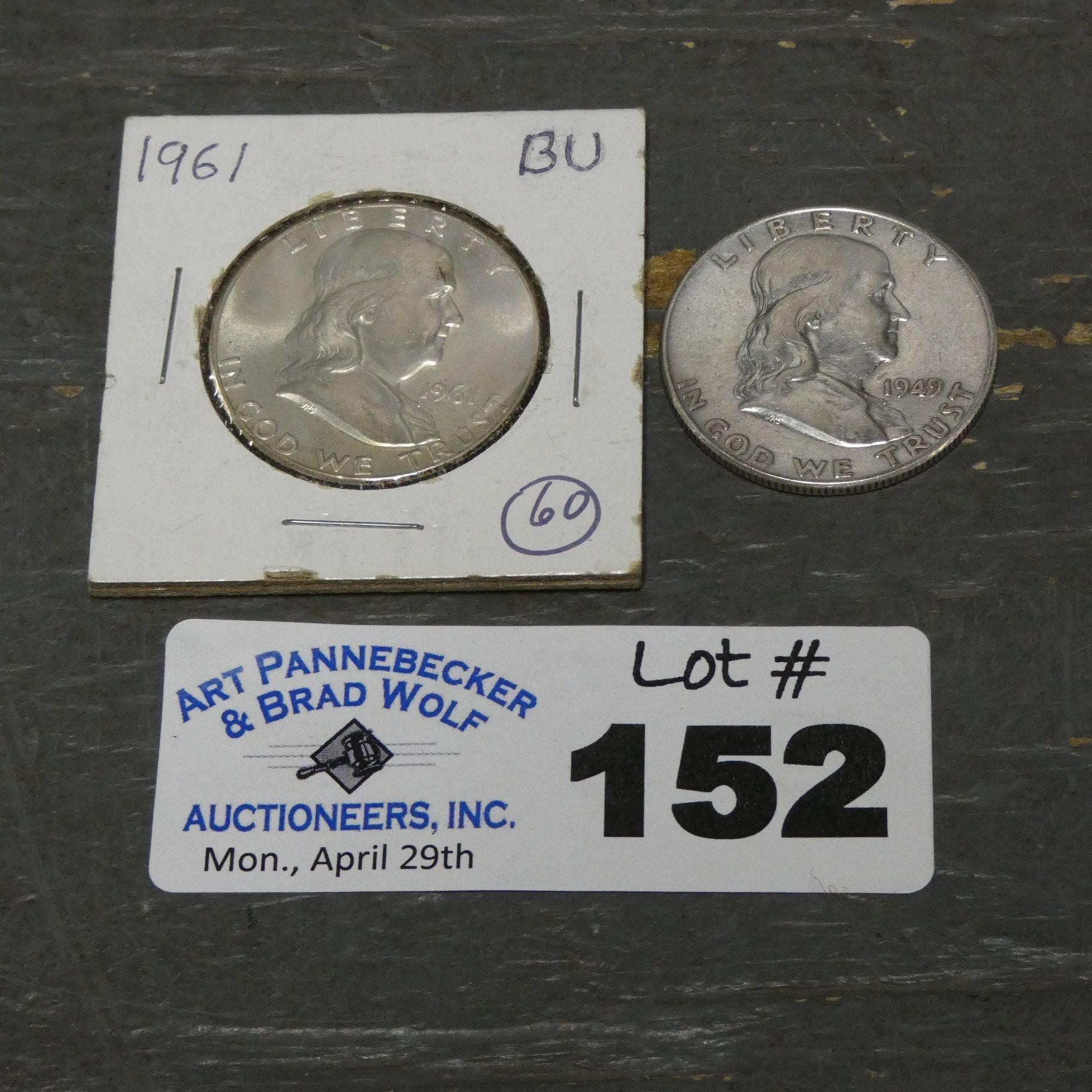 (2) Silver Franklin Half Dollars