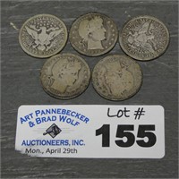(5) Silver Barber Quarters
