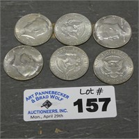 (6) 1965-69 40% Silver Clad Kennedy Half Dollars