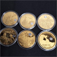 6 WWII COMMEMORATIVE COINS
