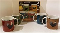 Nice set of four rooster themed coffee mugs in