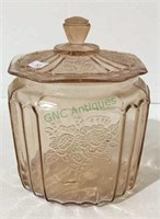 Pink depression glass ginger jar. Note: