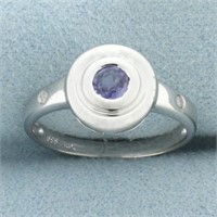 Natural Sapphire and Diamond Bezel Ring in 14k Whi