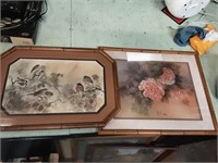 2 bamboo framed pitures with signed