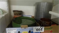(2) Boxes – Plastic Plates / Crock / Planter Lot