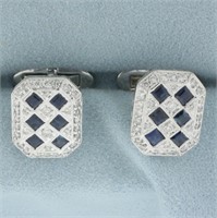 Sapphire and Diamond Harlequin Deco Design Cufflin