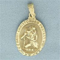 St. Christopher Protect Us Pendant in 14k Yellow G