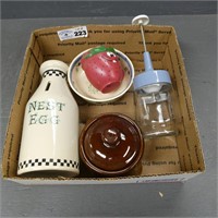Nest Egg Bank Bottle, Food Chopper, Crock w/ lid