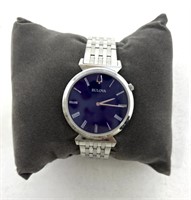 Mens Bulova Blue Dial Watch * Light Scratches On