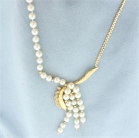 Designer Pearl and Diamond Necklace in 14k Yellow