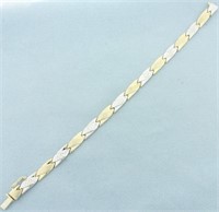 Two Tone Diamond Cut Designer Link Necklace in 14k