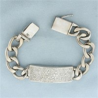 Mens 2ct Pave Set Diamond ID Style Curb Link Brace