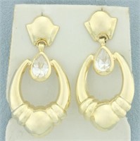 CZ Dangle Doorknocker Earrings in 14k Yellow Gold