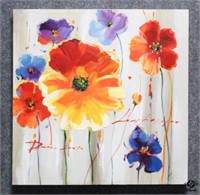 Floral Painting on Canvas w/Embellishments