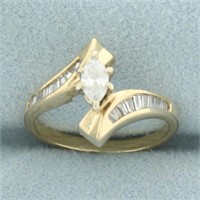 Marquise Diamond Bypass Engagement Ring in 14k Yel