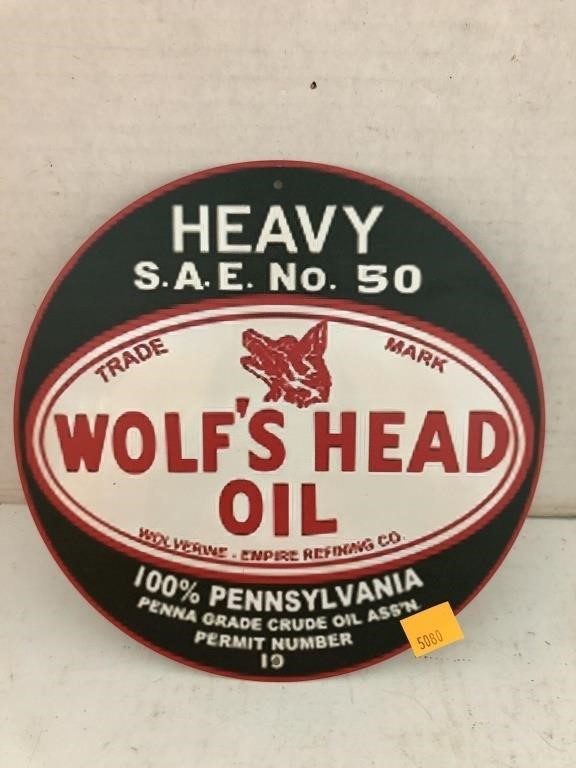 Wolfs Head Oil Metal Sign