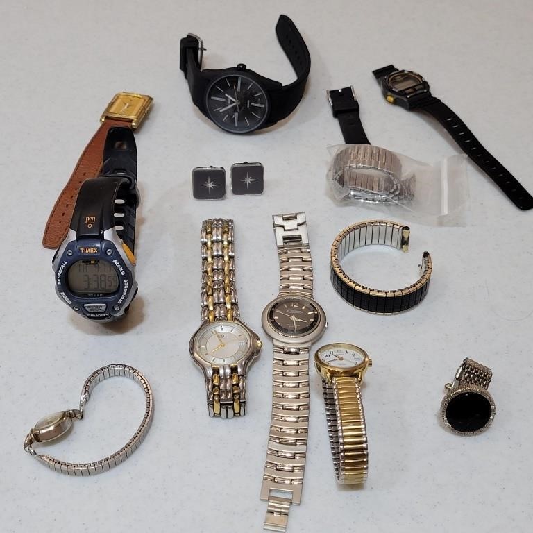 Vintage mens Watches, Cuff Links, Tie Clips Lot