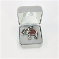 Sterling Silver & Amber Elephant Pendant