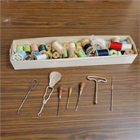 Vintage Sewing Tools, Spools of Thread and more