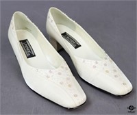 8M J Renee White Jeweled Low-Heeled Shoes