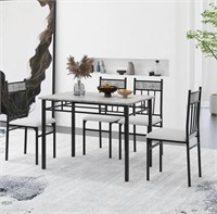 5 Piece Faux Marble Dining Set Table and 4 Chairs