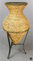 Woven Basket Vase in Metal Stand