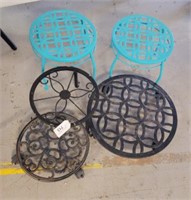 GROUP OF METAL PLANT STANDS, PLANTER ROLLERS