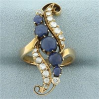 Antique Old Cut Diamond and Sapphire Ring in 14k Y