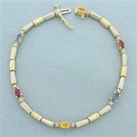 Sapphire and Diamond Two Tone Bracelet in 14k Whit