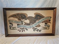 VIntage Framed Sewell Jackson Burlap Eagle Art
