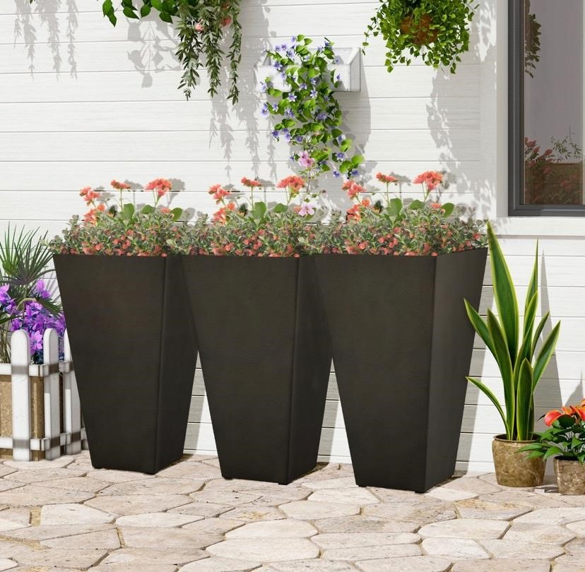 $179 Outsunny 28” tall outdoor planters brown 3