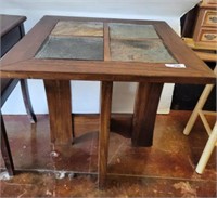 WOODEN SIDE TABLE W/ TILE INSERTS