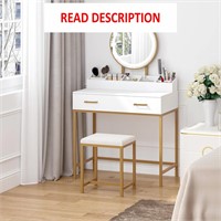 UTEX Vanity Desk with Mirror  White and Gold**